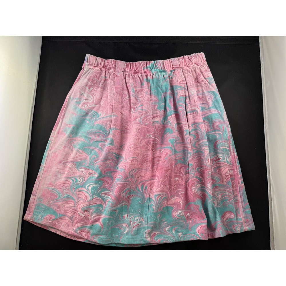 Shirleighs Marbled Art Kids Skirt Pink Teal Hand Dyed Cotton Size L Made in USA - Picture 8 of 9